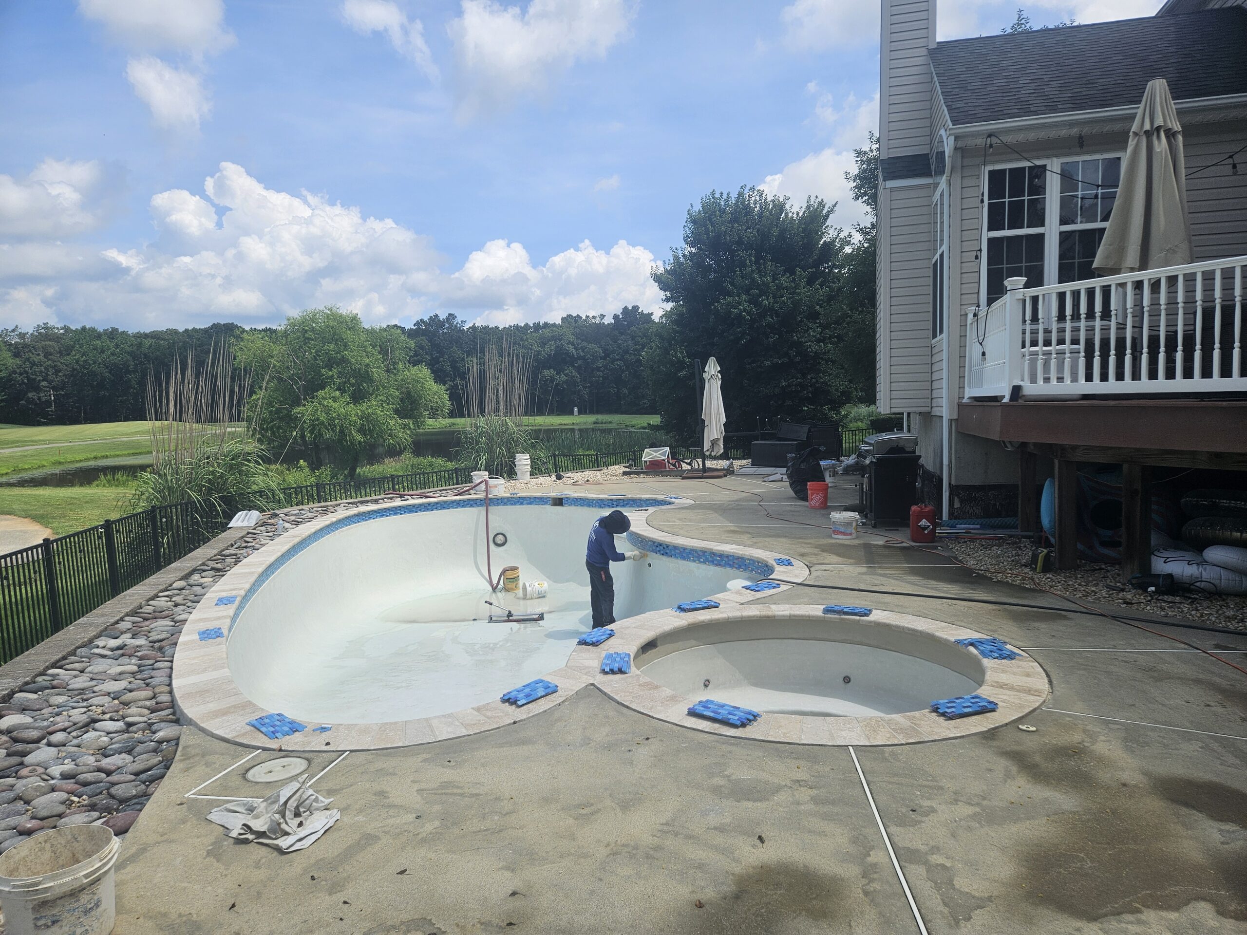 Middletown, de pool renovation with travertine coping and updated tile