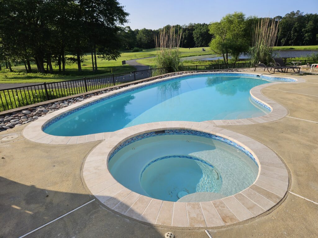 This pool renovation project in Middletown, Delaware focused on refreshing an existing backyard space with timeless material upgrades that improved both appearance and long-term performance. The homeowners wanted to modernize the pool while creating a cleaner, more refined outdoor environment that complemented the surrounding property. As part of the renovation, we installed new travertine pool coping, giving the pool a sophisticated natural stone edge with a cooler, slip-resistant surface ideal for outdoor living. Travertine is a premium material known for its durability, elegant texture, and ability to elevate the overall look of any pool renovation in Middletown, Delaware. pool renovation Middletown de