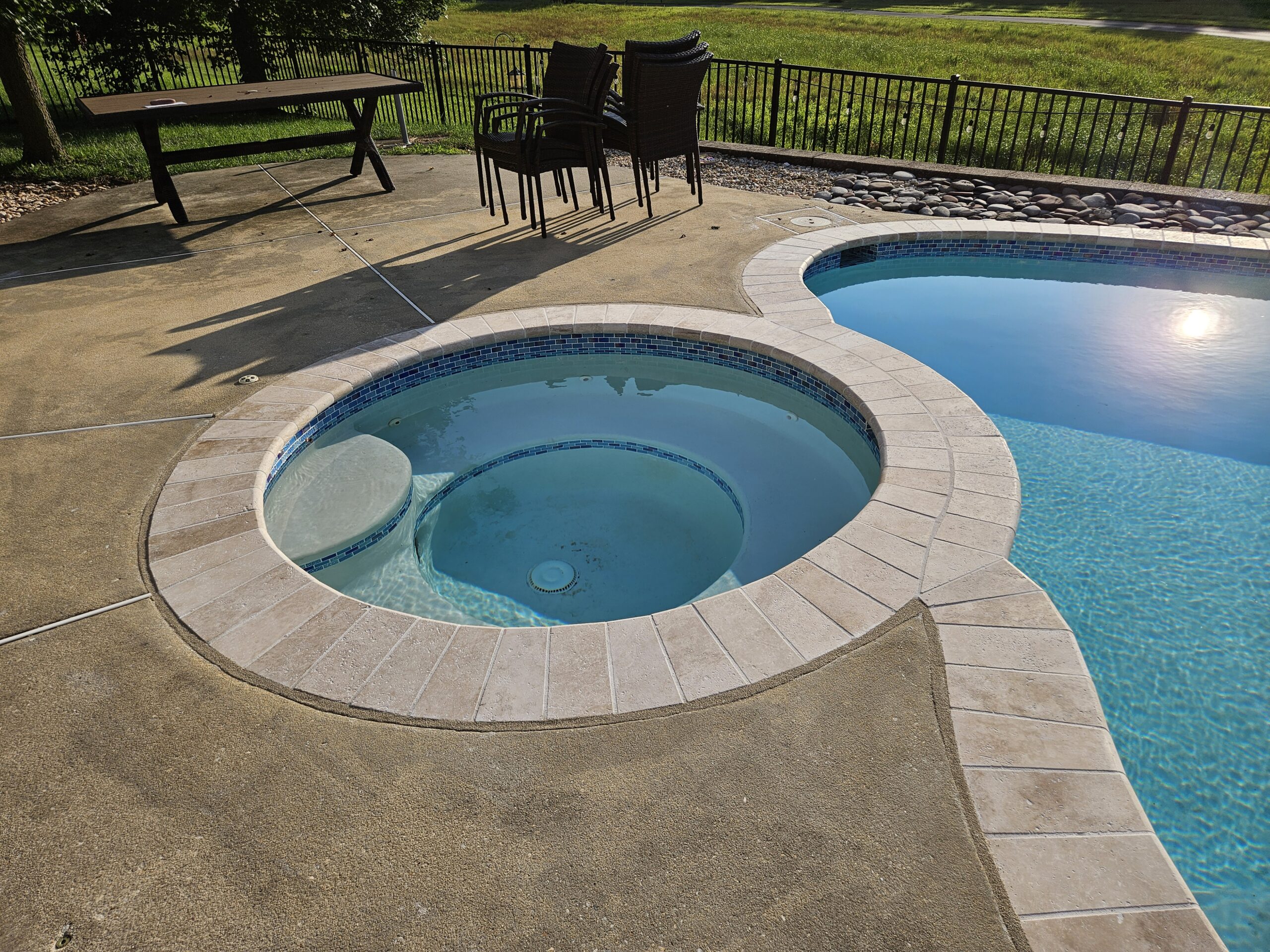 Middletown, de pool renovation with travertine coping and updated tile