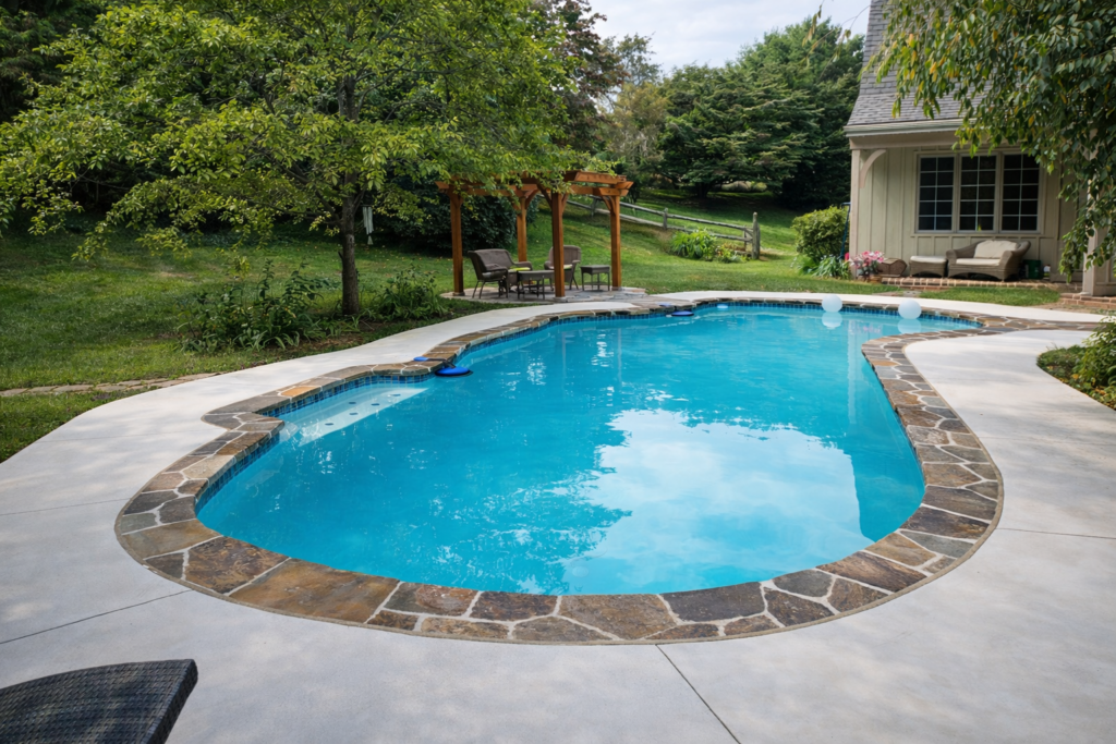 Pool renovation & stone patio in Unionville pa